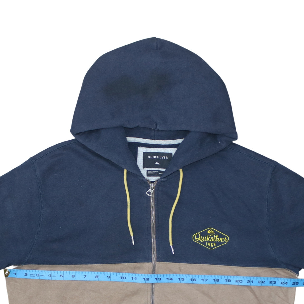 Quiksilver Men’s Blue Brown Full Zip Hoodie XL Fleece Lined