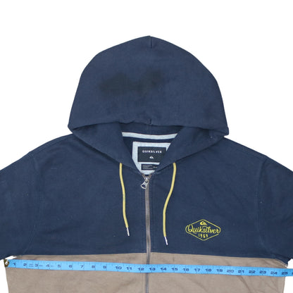 Quiksilver Men’s Blue Brown Full Zip Hoodie XL Fleece Lined
