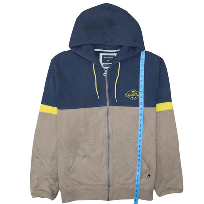 Quiksilver Men’s Blue Brown Full Zip Hoodie XL Fleece Lined