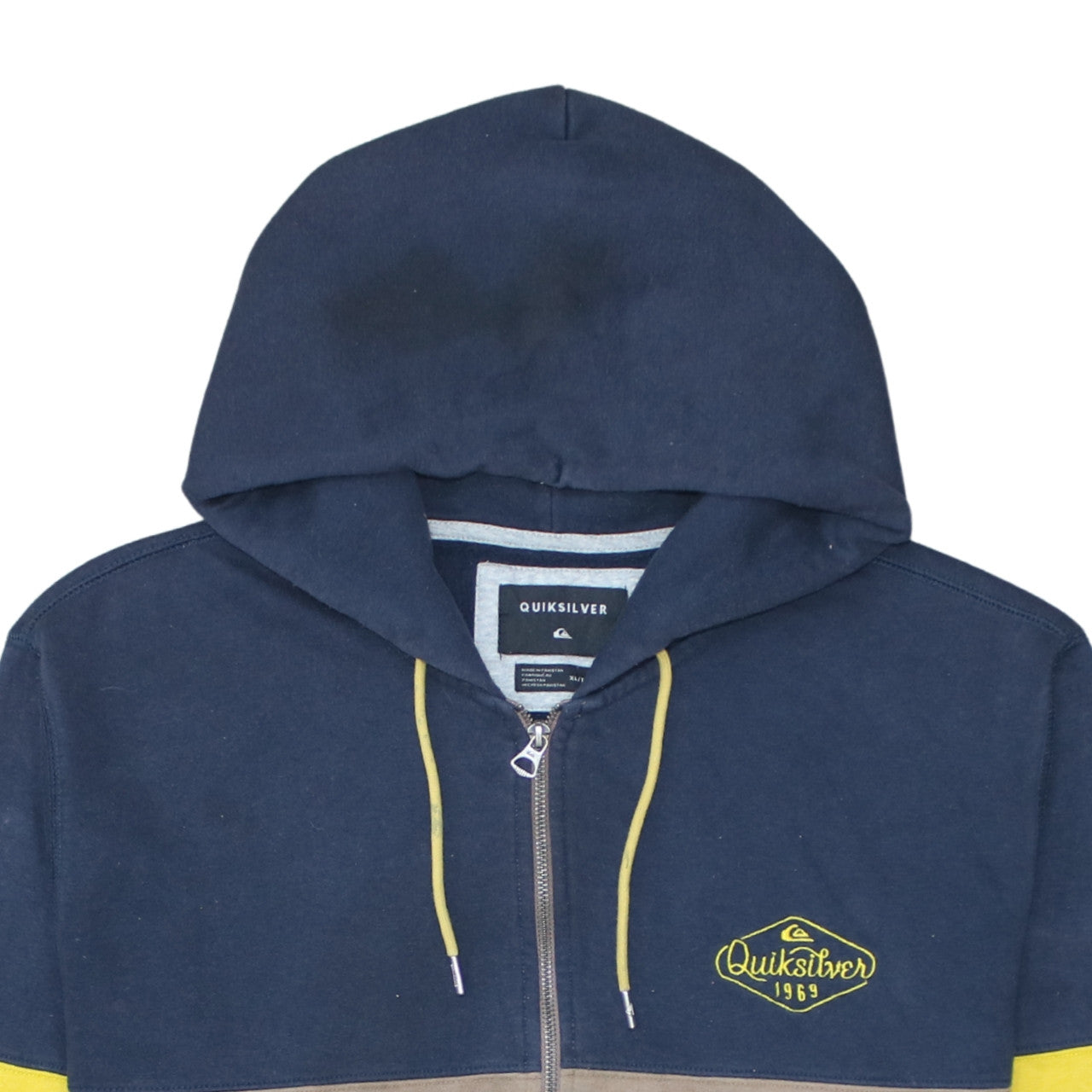 Quiksilver Men’s Blue Brown Full Zip Hoodie XL Fleece Lined