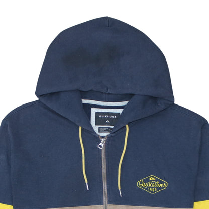Quiksilver Men’s Blue Brown Full Zip Hoodie XL Fleece Lined