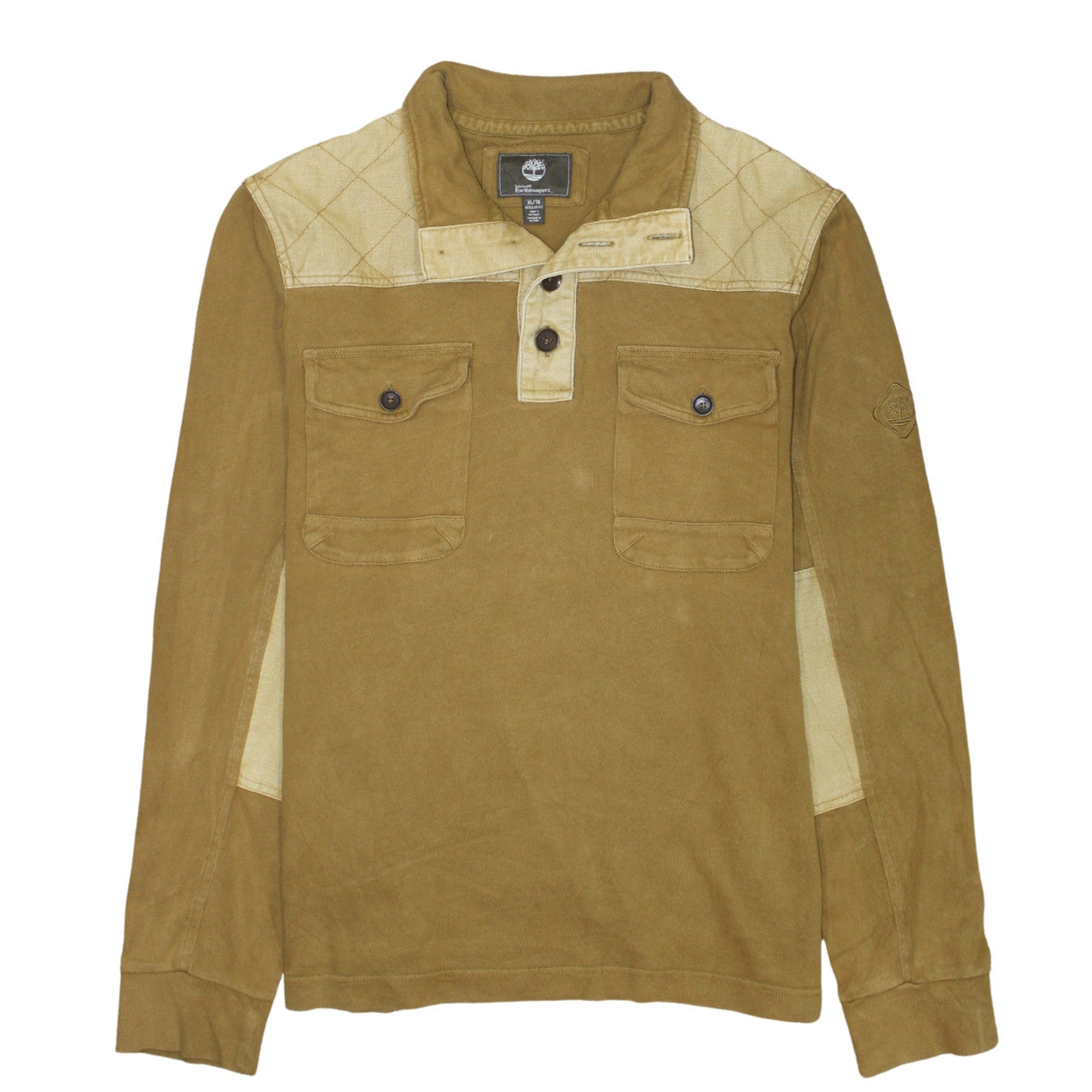 Timberland Earthkeepers Men’s Brown XL Henley Sweatshirt Quilted Shoulder