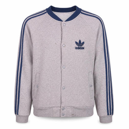 Front view of adidas Men's Grey Button Sweatshirt M Sports Logo Long Sleeve