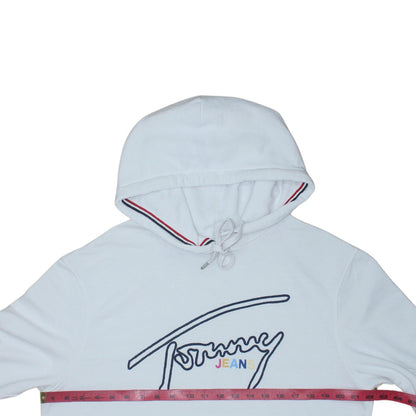 Tommy Jeans Men's White Pullover Hoodie Size L Embroidered Logo