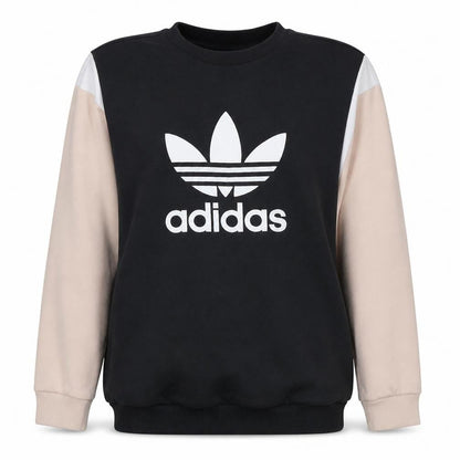 Adidas Womens Black Beige Sweatshirt Size 10 Crew Neck Logo Pullover