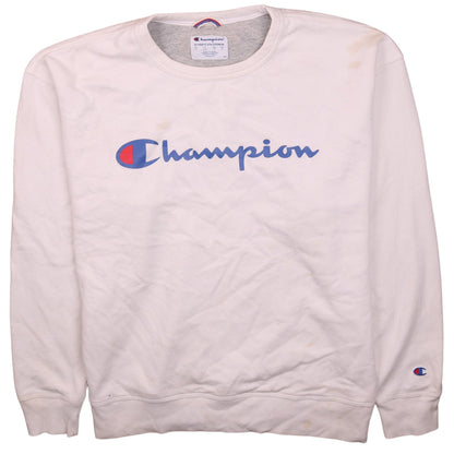 Champion Men's White XL Crew Neck Logo Sweatshirt