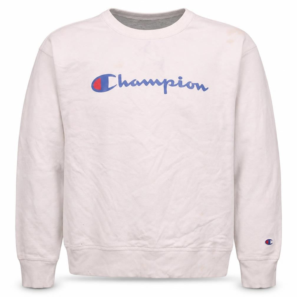 Front view of Champion Men's White XL Crew Neck Logo Sweatshirt