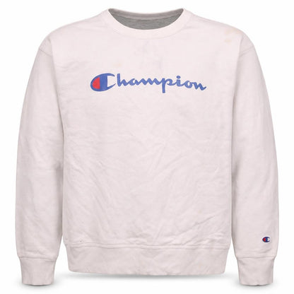 Front view of Champion Men's White XL Crew Neck Logo Sweatshirt