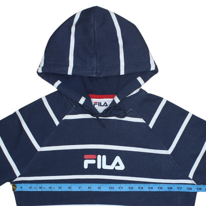 Fila Womens Navy Striped Pullover Hoodie XS Cotton Blend