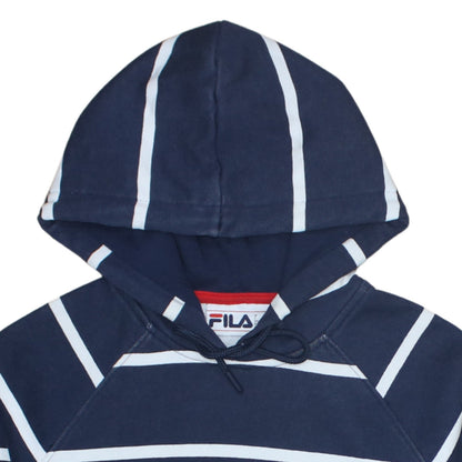 Fila Womens Navy Striped Pullover Hoodie XS Cotton Blend