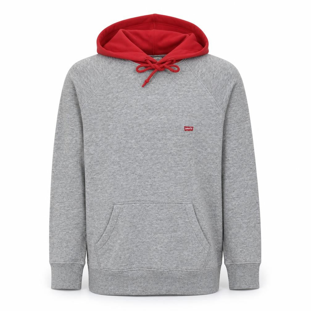 Levi's Men's Grey Red Pullover Hoodie M Regular Fit Logo Hooded Sweatshirt