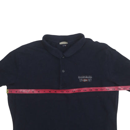 Napapijri Men's Blue Long Sleeve Cotton Polo Shirt Size L