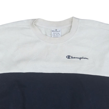 Champion Women's Beige and Navy Colourblock Crew Neck Sweatshirt Medium