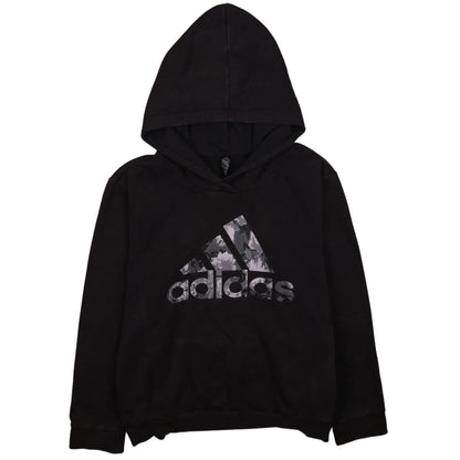 Adidas Women's Black Pullover Hoodie Size L 16-18 Logo Print Sportswear