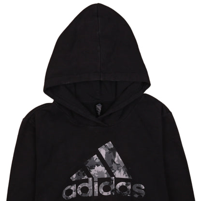 Adidas Women's Black Pullover Hoodie Size L 16-18 Logo Print Sportswear