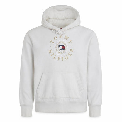 Tommy Hilfiger Men's White Pullover Hoodie L Regular Fit Cotton