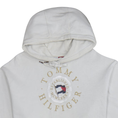 Tommy Hilfiger Men's White Pullover Hoodie L Regular Fit Cotton