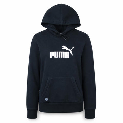 Front view of Puma Women Black Small Pullover Hoodie Cotton Blend Logo Sweatshirt