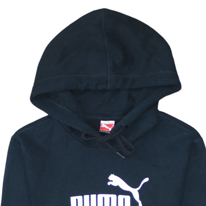 Puma Women Black Small Pullover Hoodie Cotton Blend Logo Sweatshirt
