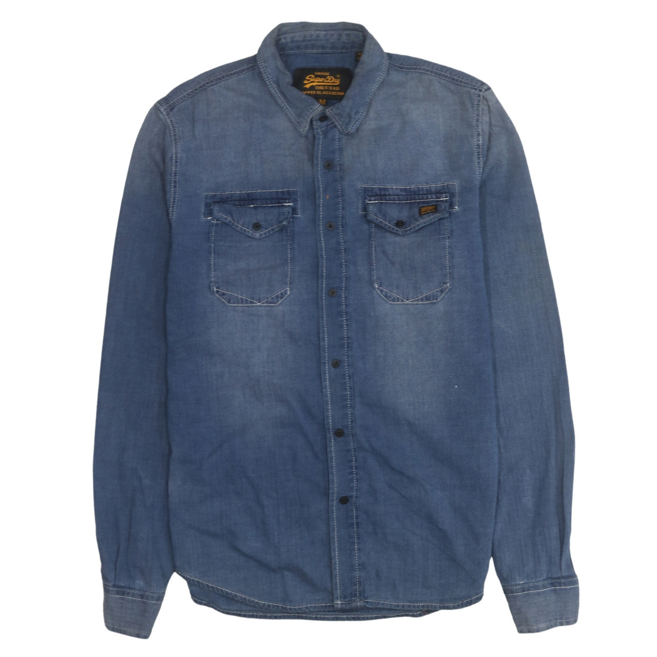 Superdry Men's Blue Denim Long Sleeve Button-Up Shirt M