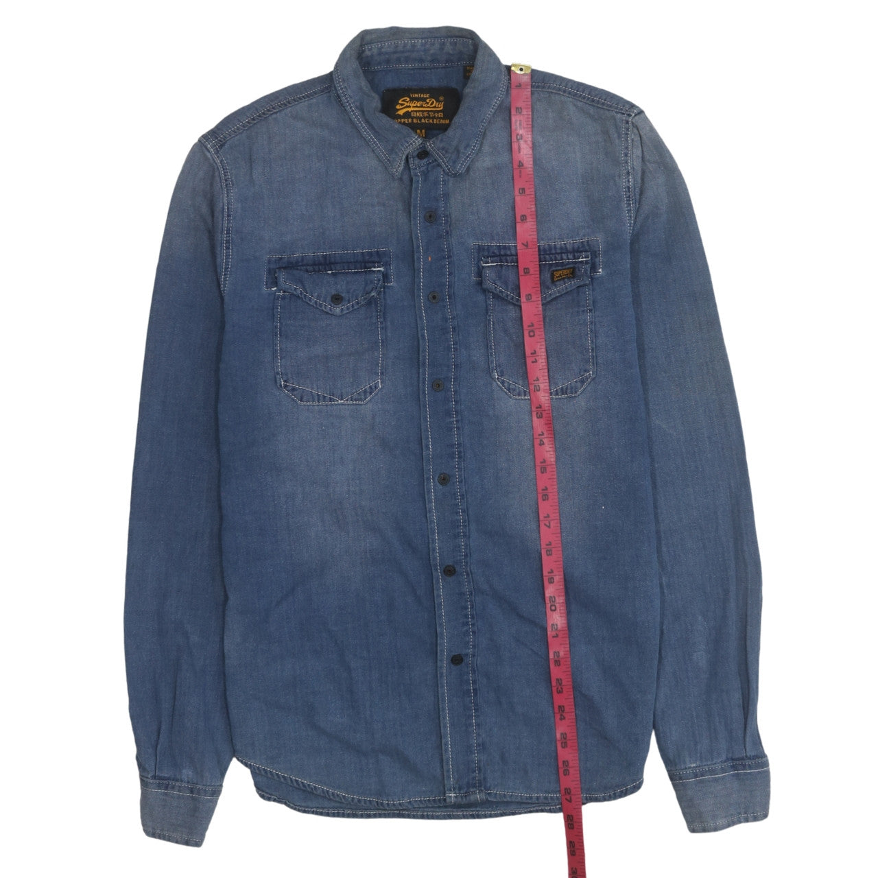 Superdry Men's Blue Denim Long Sleeve Button-Up Shirt M