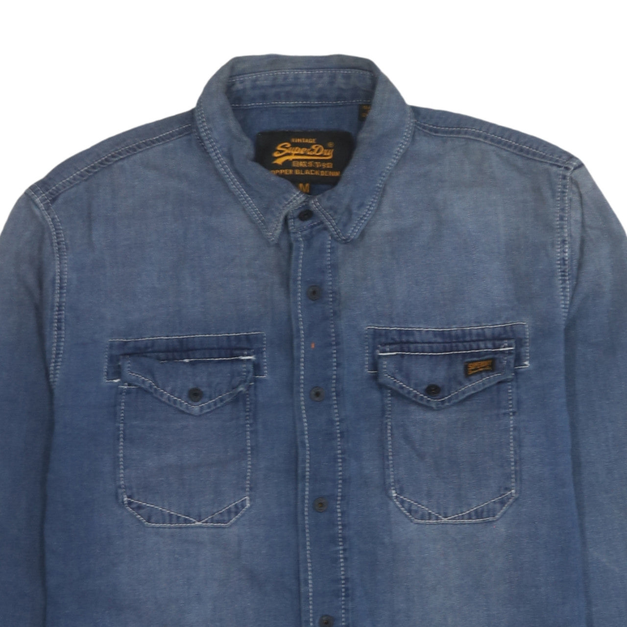 Superdry Men's Blue Denim Long Sleeve Button-Up Shirt M