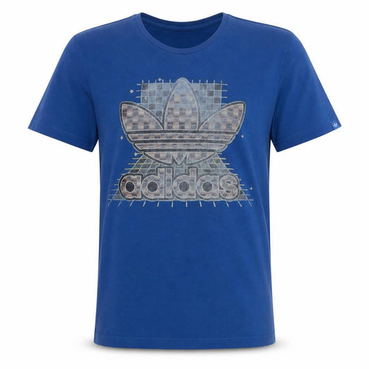 Front view of Adidas Men's Blue Graphic Print Crew Neck Short Sleeve T-Shirt XL