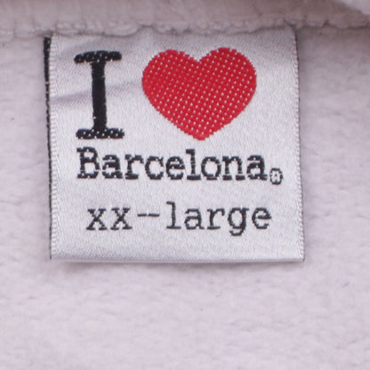 I Love Barcelona White Pullover Hoodie Men 2XL Graphic Print Fleece