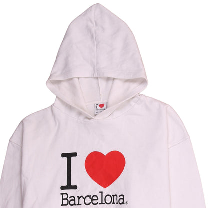 I Love Barcelona White Pullover Hoodie Men 2XL Graphic Print Fleece