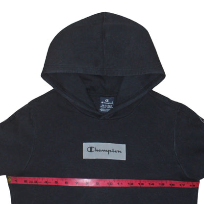Champion Black 2XL Teens Hoodie Pullover Cotton Blend Logo Sleeve Print