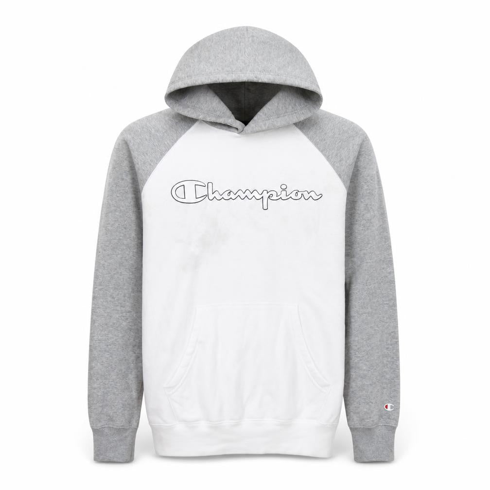 Champion Men's Grey White Pullover Hoodie Medium Logo Sports Cotton