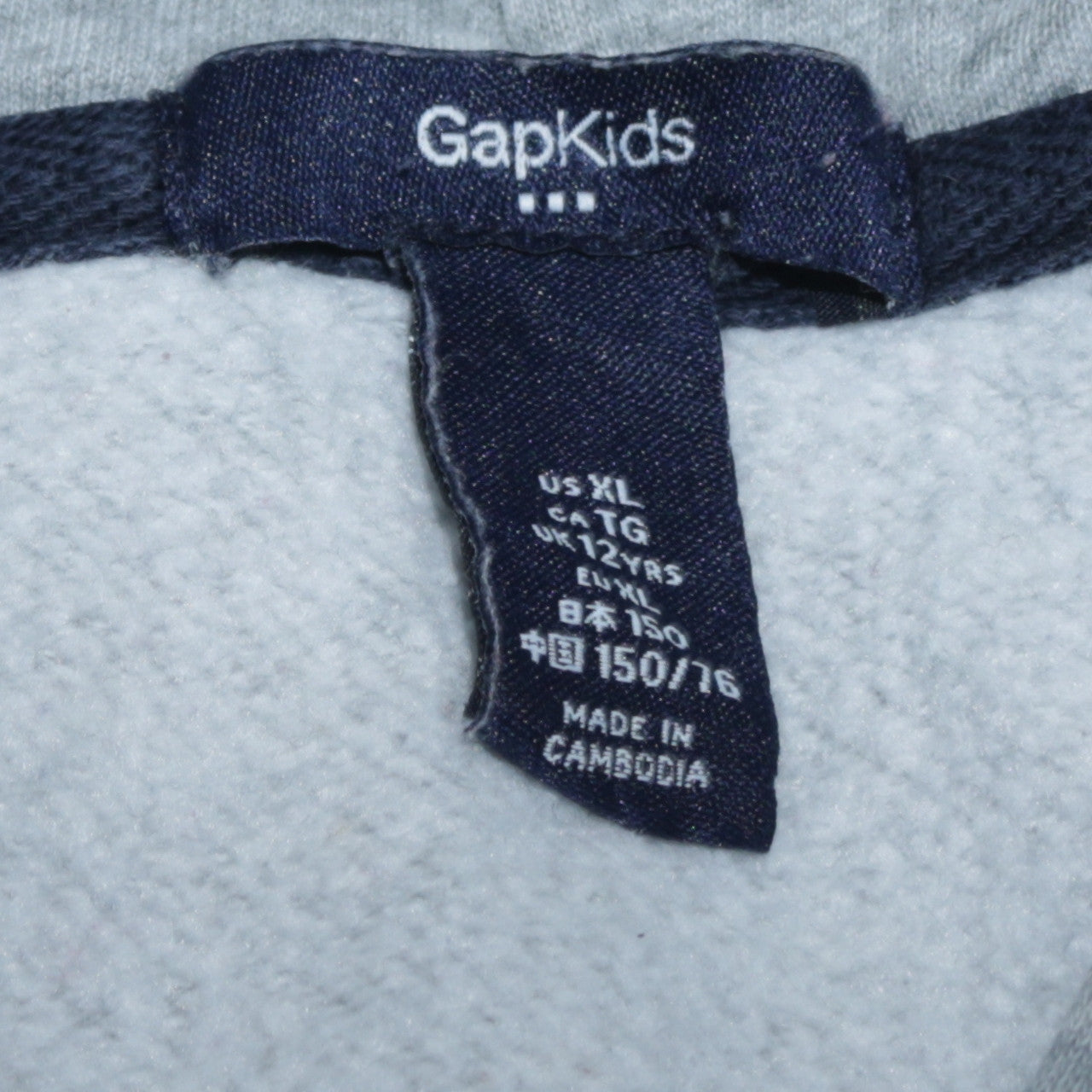 GapKids Boys Grey Full Zip Hoodie Size 12 Years Cotton Blend Logo Design