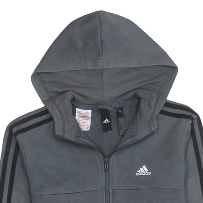 Adidas Boys Grey Full Zip Hoodie Size 10-11 Years Fleece Lined Sportswear