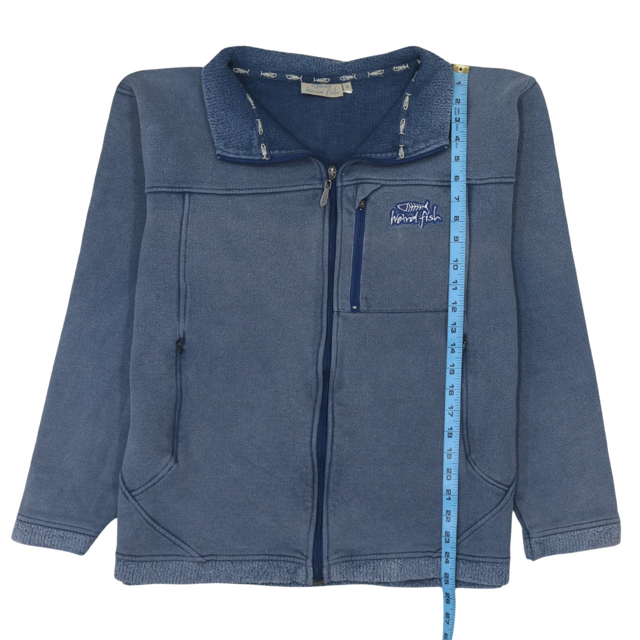 Weird Fish Men's Blue Cotton Full Zip Fleece Sweatshirt M