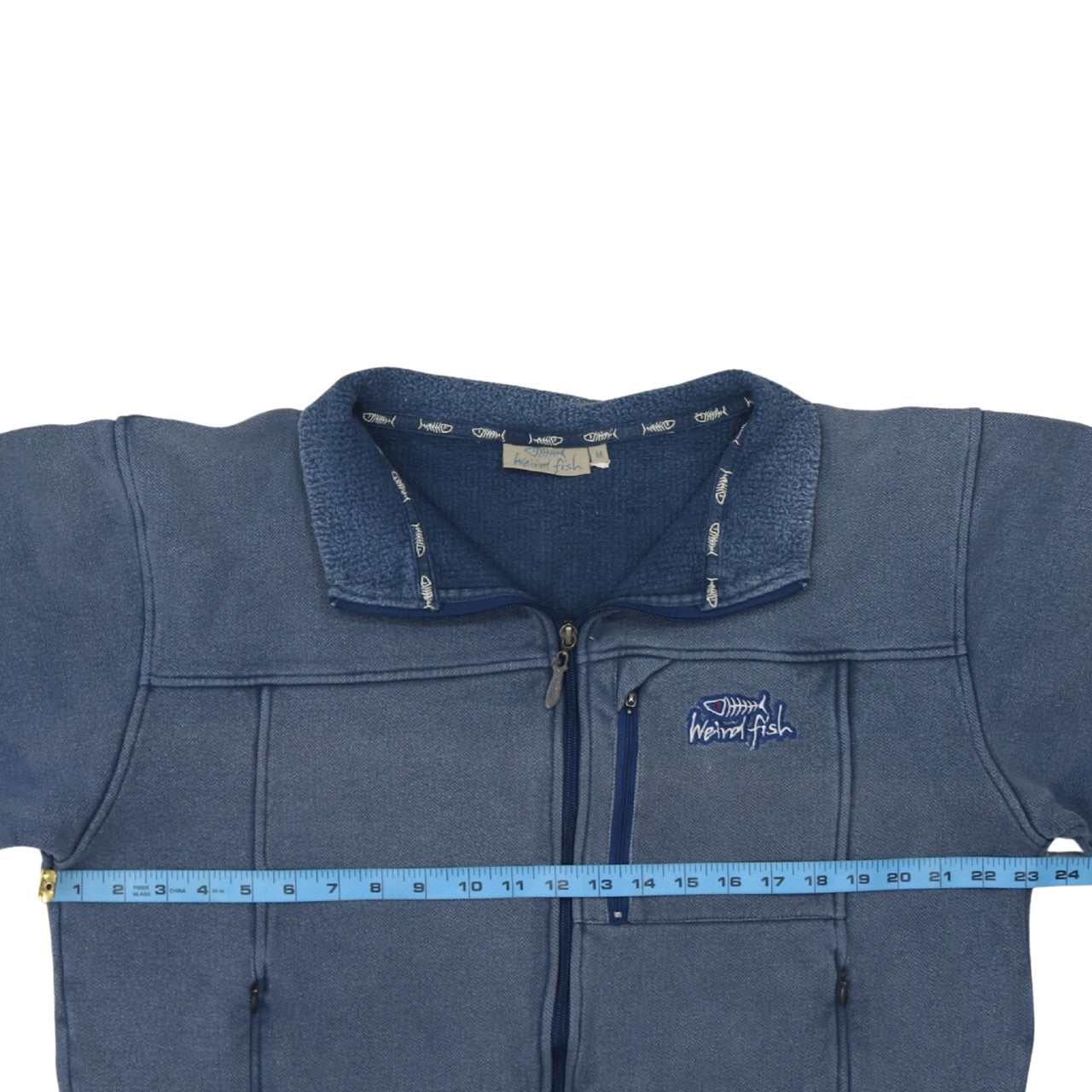 Weird Fish Men's Blue Cotton Full Zip Fleece Sweatshirt M