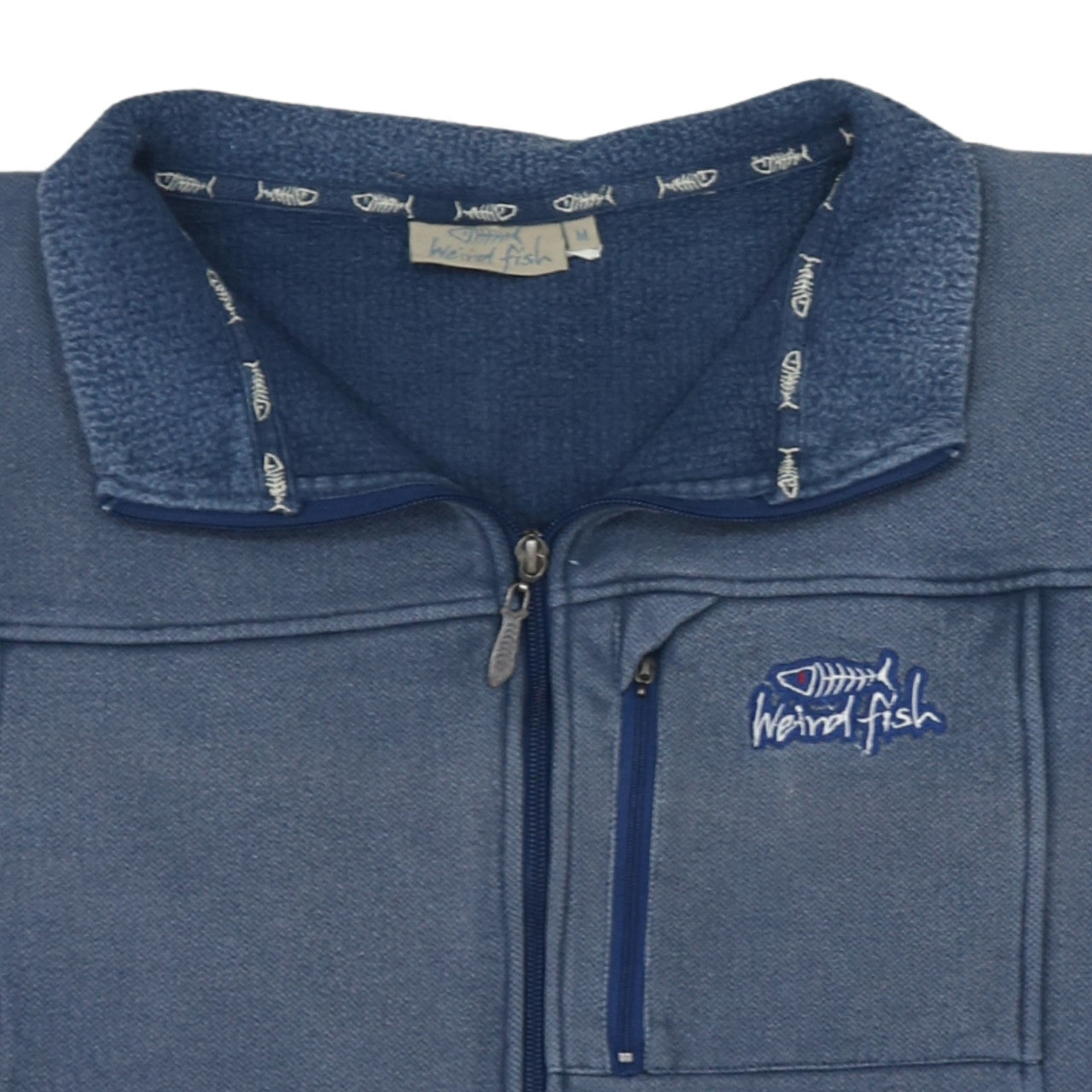 Weird Fish Men's Blue Cotton Full Zip Fleece Sweatshirt M