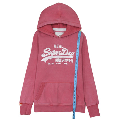 Superdry Women Pink Pullover Hoodie Medium Vintage Logo