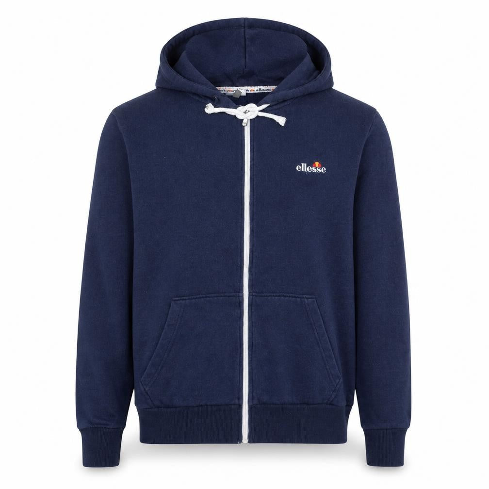 Front view of Ellesse Men's Blue Full Zip Hoodie, size M, Regular Fit Sportswear