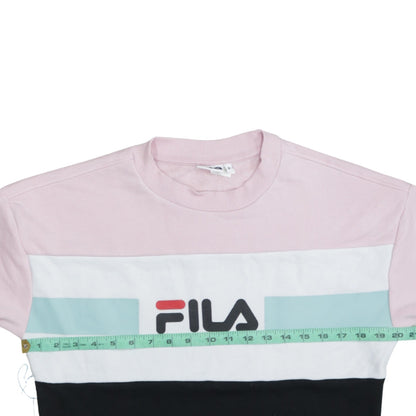 FILA Women Pink Colourblock Logo Crew Neck Pullover Sweatshirt Size S