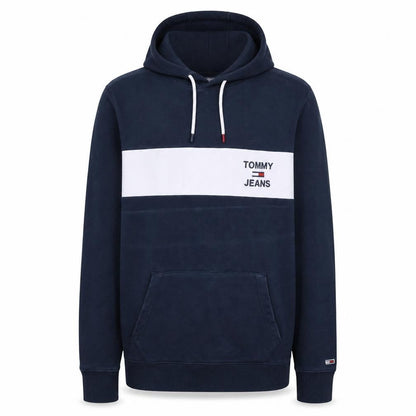 Front view of Tommy Jeans Men's Blue XL Pullover Hoodie with Logo Detail