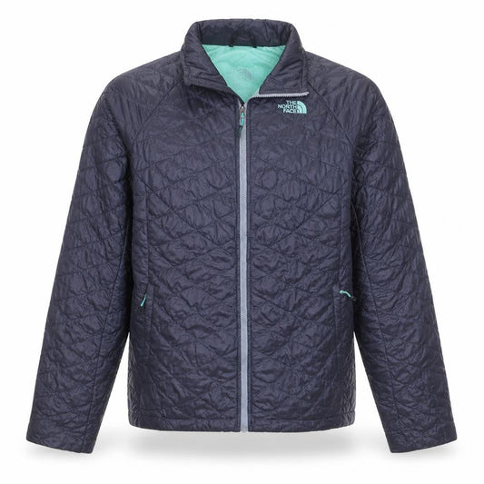 Front view of The North Face unisex blue quilted full zip jacket m