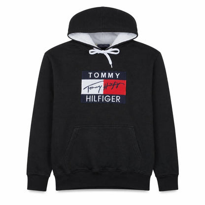 Tommy Hilfiger Men's Black Pullover Hoodie L Logo Fleece Sweatshirt