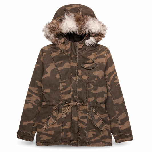 Papaya Women’s Brown Camo Hooded Parka Jacket Size 12