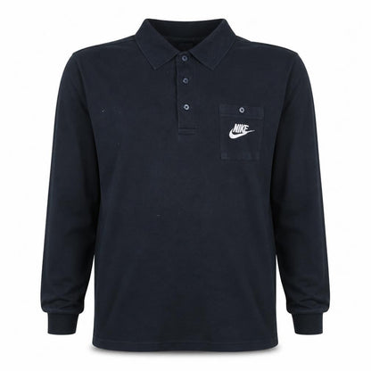 Front view of Nike Men's Black Long Sleeve Cotton Polo Shirt, size L, 42/44