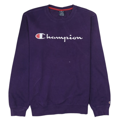 Champion Women’s Purple Pullover Sweatshirt L Logo Crew Neck Cotton Blend