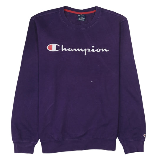 Champion Women’s Purple Pullover Sweatshirt L Logo Crew Neck Cotton Blend