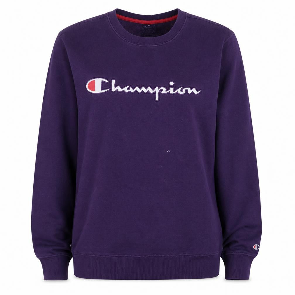 Champion Women’s Purple Pullover Sweatshirt L Logo Crew Neck Cotton Blend