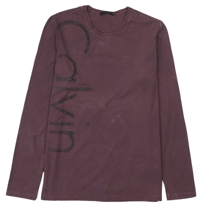 Calvin Klein Men Brown Long Sleeve Logo Crew Neck T-Shirt M