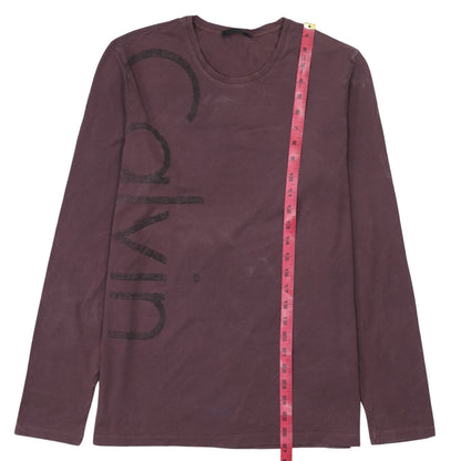 Calvin Klein Men Brown Long Sleeve Logo Crew Neck T-Shirt M