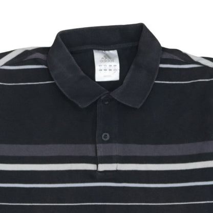 Adidas Men's Black Striped Cotton Polo Shirt M